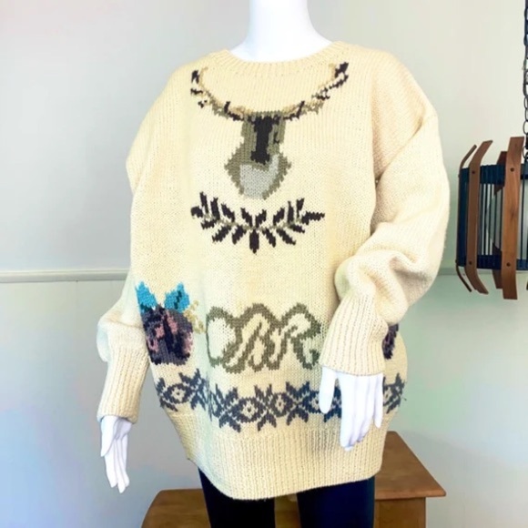 Vintage Wool Deer Patterned Sweater - Picture 1 of 5